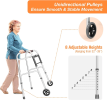 Adjustable Height 32"-39" Foldable Standard Walker with 5" Wheels & Folding Button, Support up to 300 lbs