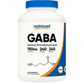 Nutricost GABA (Gamma Aminobutyric Acid) 750mg, 240 Capsules - Non-GMO, Gluten Free Supplement